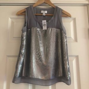 Loft silver grey sequined sheer lined tank